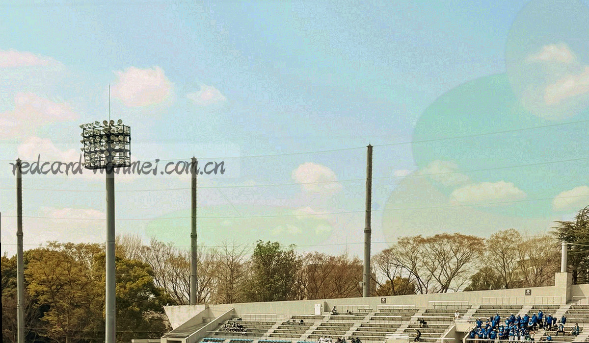 边裁旗与球场边线的局部高对比构图，画面偏暗、旗面偏亮